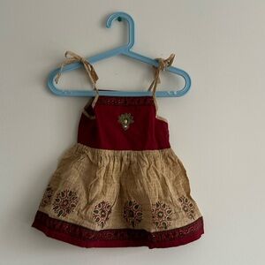 Embroidered Red and Tan Dress